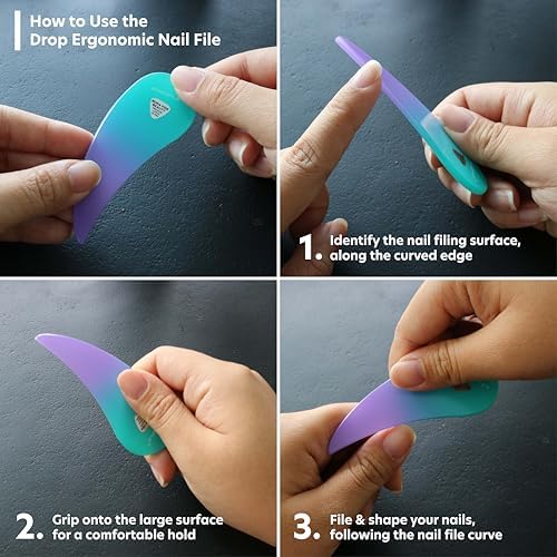 Bona Fide Beauty Ergonomic Nail File Set - 2PC Czech Glass Ergofile Set for Natural Nails and Acrylic Nails (Pastel Green and Violet)