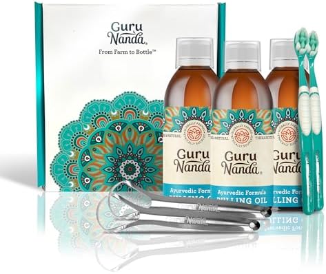 GuruNanda Original Oil Pulling Mouthwash, Promotes Deep Cleaning, With Coconut & Sesame for Teeth & Gum Health & Fresh Breath, ALcohol-free, 3X8.45 Fl Oz
