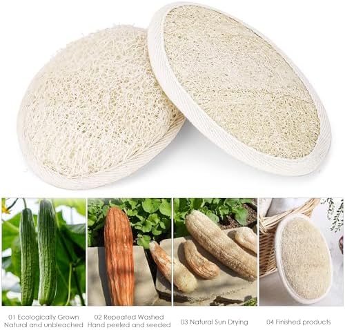 Natural Loofah Sponge Exfoliating Body Scrubber, Organic Biodegradable Eco-Friendly Bath Luffa Sponges for All Skin Types, Men Women Gift (1 Thick + 2 Thin)