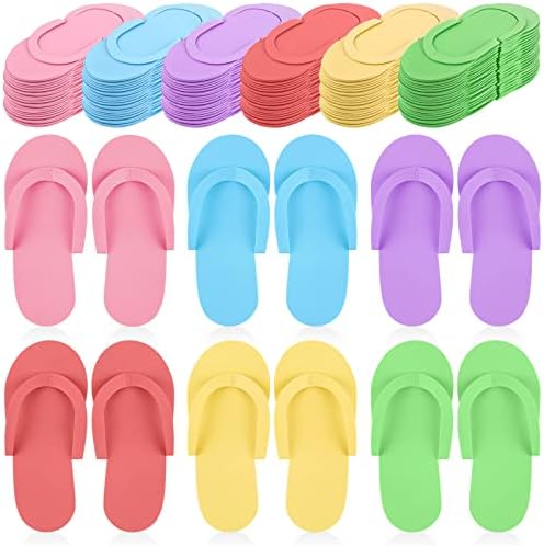 Geyoga 48 Pairs Disposable Pedicure Slippers Foam Disposable Multi Color Spa Flip Flops Pedicure Shoes for Women Salon Nail Spa