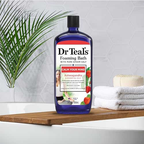 Dr Teal's Foaming Bath with Pure Epsom Salt, Ashwagandha, 34 fl oz (Pack of 4)