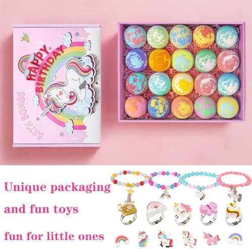 Unicorn Bath Bombs for Girls Kids, 20 Pack Bath Bombs Gift Set with, Handmade Bath Bombs for Girls with Surprise Inside, Birthday Children's Day Halloween Christmas Gifts