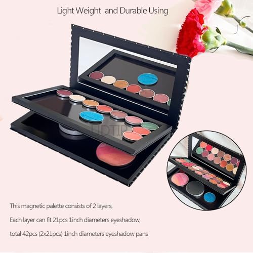 Double Layer Book Shape Empty Magnetic Eyeshadow Makeup Palette with Mirror and 20pcs Adhesive Stickers, Sliver Stars Cover, Fits Standard and Deep Pans (Not Included Eyeshadows)