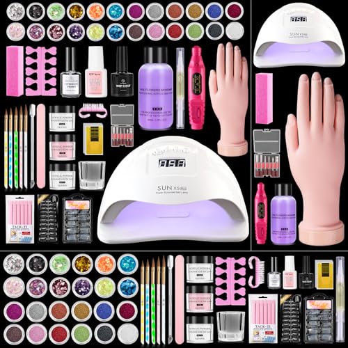 Acrylic Nail Kit for Beginners: Monomer Acrylic Nail Liquid Powder with Practice Hand U V Light Drill French Tips for Nail Starters with Everything Home Salon Gift Set