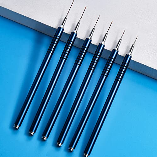 Nail Art Liner Brushes Set, 6Pcs Nail Art Design Brush Striping Thin Long Lines Dotting Drawing Pen, UV Gel Polish Painting Metal Handle Striper Brushes Size 5/7/9/11/20/25mm