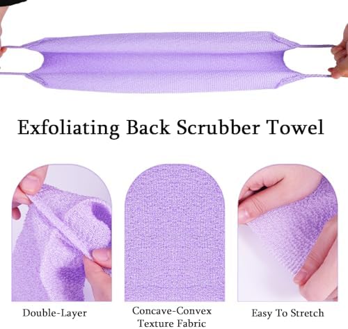 Giantree 8 Pack Exfoliating Back Scrubber with Handles, Back Scrubber Body Bath Pull Strap Scrubber, Nylon Stretchable Exfoliating Washcloth for Face Back Cleans Skin Massages Women Men
