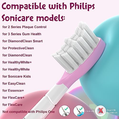 Kids Replacement Toothbrush Head for Sonicare: Ofashu Children Sonic Electric Toothbrush Brush Head for Philips 6321 6340 6032/94 6042, 8 Packs for Boys Girls 7+, Pink & Green