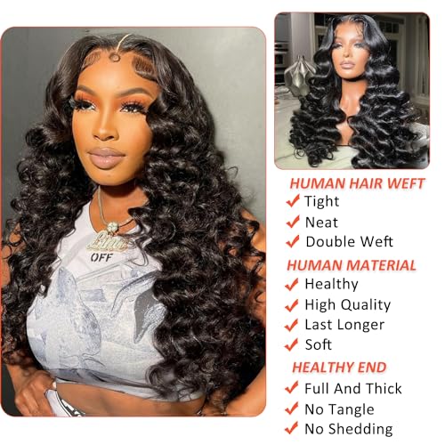 Deep Wave Lace Front Wigs Human Hair 13x4, Raw Human Hair, All-Day Comfort Glueless Pre-Plucked Hairline with Baby Hair, for Women, 180 Density, Natural Color 26 Inch