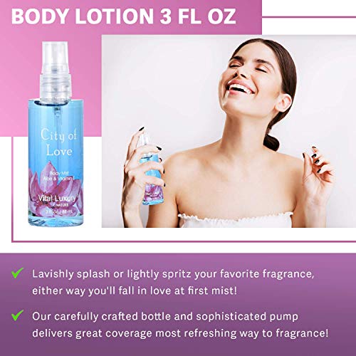 Bath and Body Gift Set for Women & Girls, City of Love Spa Set, Personal Self Care Travel Kit, 3PCS Set for - Shower Gel, Body Lotion, Body Mist- Birthday Mother's Day Gifts for Her