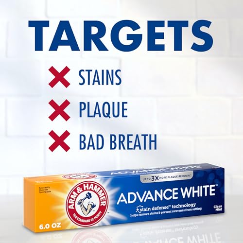 ARM & HAMMER Advance White Toothpaste, Teeth Whitening Baking Soda Toothpaste with Stain Defense Technology and Fluoride, Clean Mint Flavor, 6.0 Oz (4 Pack)