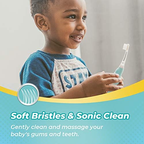 Papablic Toddler Sonic Electric Toothbrush Kids for Ages 1-3 Years, Baby Electric Toothbrush with Cute Dino Cover and Smart LED Timer, 4 Brush Heads (Debby)