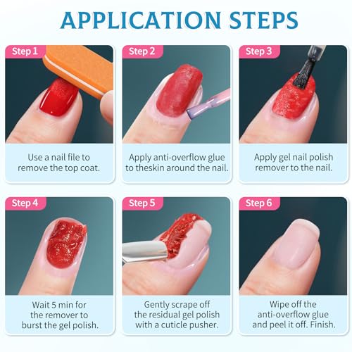 Gel Nail Polish Remover, Quickly Gel Remover with Latex Tape Peel Off Liquid and Manicure Tools, Easy Gel Polish Remover in 2-5 minutes, No Damage to Nails