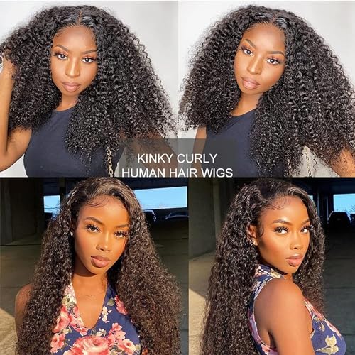 Kinky Curly Lace Front Wigs 13x6 HD Lace Front Kinky Curly Wig for Women 180% Density Pre Plucked With Baby Hair Afro Kinky Curly Human Hair Wigs 20Inch Kinky Curly HD Lace Front Human Hair wig