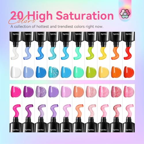 SAVILAND Poly Gel Nail Colors: 20 Colors Nail Extension Gel Kit Bright Rainbow Pink Purple Blue Color Collection Poly Gel Nail Kit for Daily Nail Art DIY Nail Salon Gift for Girls