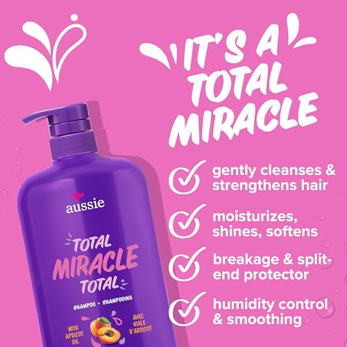 Aussie Total Miracle 7 Benefit Shampoo for Dry, Damaged Hair of All Types, Paraben-Free, 30.4 fl oz, 4-Pack