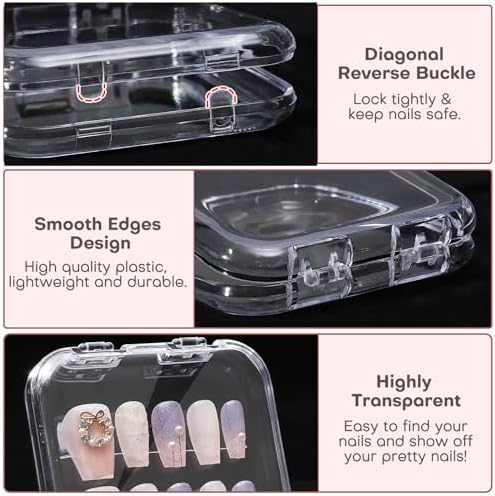 Udefineit 27PCS Press on Nail Boxes with 5M Nail Tape, Clear Acrylic Nail Display Box for Storage Nail Tips Press on Container Plastic Empty Packaging Boxes for Nail Art Home Beauty Salon