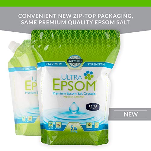 SaltWorks Ultra Epsom Bath Salt, Unscented, Extra Fine Grain, 5 Pound Bag