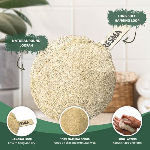 Natural Loofah Body Sponge, Plant-Based Exfoliating Scrubber for Men & Women, Round Shaped Organic Loofahs for Deep Cleansing & Skin Smoothing (3 Pack)
