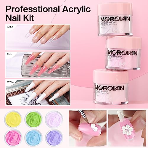 Morovan Acrylic Nail Kit for Beginners: Professional Nail Kit Set with Acrylic Powder Glitter Full Nail Starter Kit for Nail Extensions