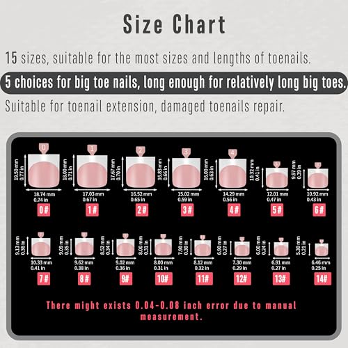 French Tip Toe Nail Tips Press on, Sharp Square Pre-Designed Soft Gel False Toenail Extension, BERRY PINK Pre-applied Tip Primer & Base Coat, Full Cover Acrylic for DIY x 15 Sizes 240 pcs