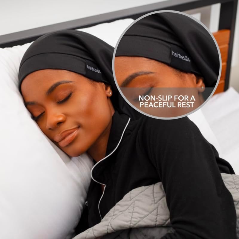 Hairbrella Satin Lined Adjustable Sleep Cap - Sleeping Caps for Women to Protect Hair, Satin Band Edge, Silk Bonnet