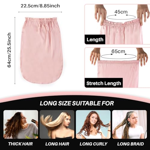 Long Silk Hair Bonnet for Sleeping Women/Men, 100% Real Mulberry Silk Hair Wrap for All Long Hair Types, Night Cap for Hair Care/Hairstyle, Rosy Pink
