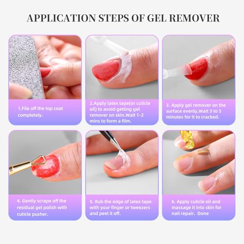 Gel Polish Remover Kit for Gel & Shellac Nails – 2-5-Minutes Fast Removal, No Soak Needed with Cuticle Pusher | Acetone-free Gel Remover for Nails, Travel-Friendly & Pro-Grade, At-home Salon Use