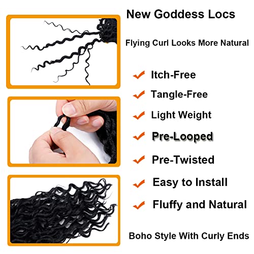 Goddess Locs Crochet Hair 10 Inch 7 Packs Faux Locs Crochet Hair for Women Pre Looped Crochet Hair with Curly Ends River Locs Crochet Hair Extensions (1B#)