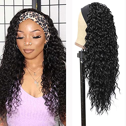 G&T Wig Headband Wigs for Black Women Wet and Wavy Headband Wig Curly Wave Synthetic Wigs Glueless Heat Resistant Long Wigs for Daily Party Use (24 inches)