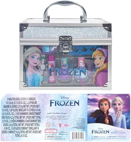 Disney Frozen Train Case Beauty Set, Kids Makeup Kit for Girls, Real Washable Makeup Set, Play Makeup, Party Favor, Birthday, Ages 3 4 5 6 7 8 9 10 11 12 by Townley Girl