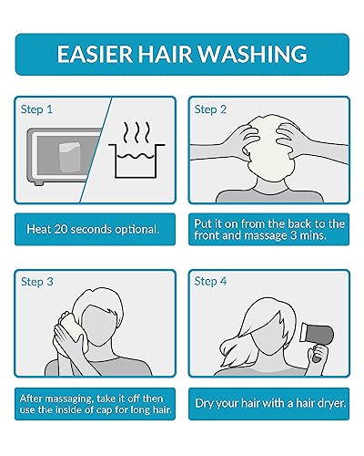No Water Rinse Free Shampoo Caps for Camping & Home Care, Dry Hair Washing Caps for Adult & Elderly, Waterless Shampoo Shower Caps for Bedridden Patients, Microwaveable & Alcohol-Free, 5 Pack
