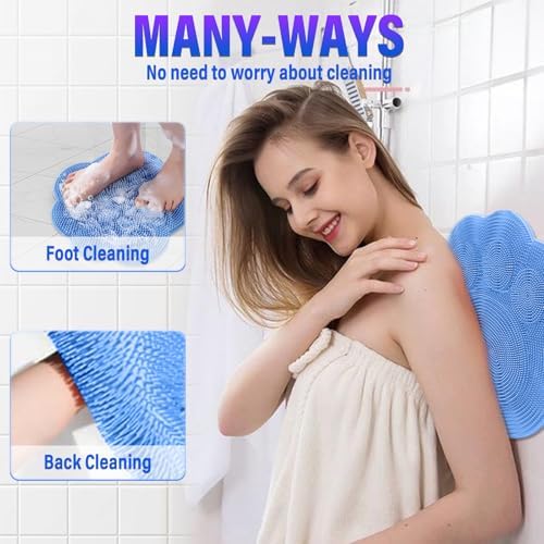 Shower Foot Scrubber Mat, Back Washer Exfoliating Bath Wash Pad, Wall Mounted Slip Suction Cups, Shower Foot Cleaner Dead Skin, Massager Cleaner Wash Brush for Use in Shower Men and Women (Grey)
