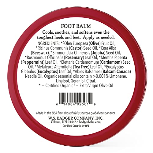 Badger Foot Balm, 100% Organic Foot Cream for Dry Cracked Heels and Feet, Fast Acting Foot Care for Women & Men, All-Natural Cracked Heel Treatment, 2 oz Tin, 2-Pack
