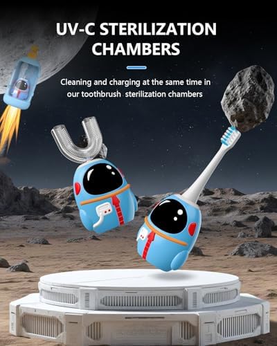 FTOYIN Kids Electric Toothbrush with 3 Brush Heads, U Shaped Ultrasonic Toothbrush Kids with 5 Modes, 45s Smart Reminder, 360-Degree Automatic Cleaning, IPX7 Waterproof Design