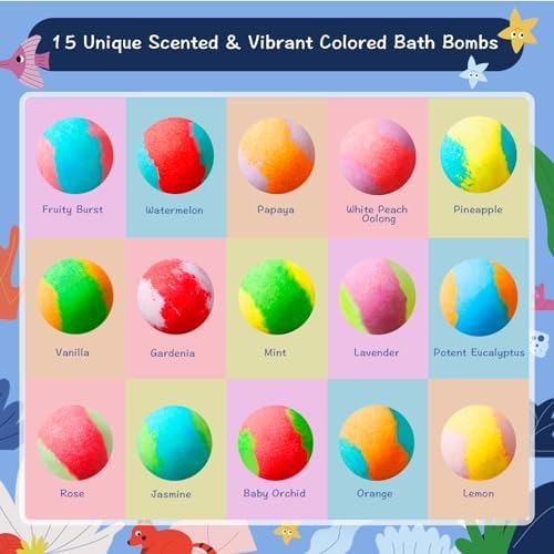 Sea Surprise Bath Bombs for Kids – 15 Pack Fizzy Gift Set with Hidden Ocean Toys, Gentle & Scented, Kid-Safe & Fun Bath Time, Great Summer Treats & Birthday Gifts for Boys and Girls