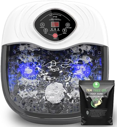 Foot Spa Bath Massager with Heat, Shiatsu Rollers, UV & Ozone Bubbles - Includes Tea Tree Oil Epsom Salt, Relieves Stress and Foot Pain - Home Pedicure Soak Tub Gift for Women/Men, Mom/Dad