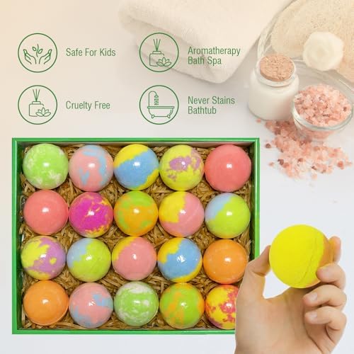 Bath Bombs for Kids with Surprise Toys Inside, 20 Pack Kids Bath Bombs with Glow in The Dark Toys, Natural Handmade Bubble Bath Fizzy Ball, Birthday Christmas Gift Set for Girls Boys
