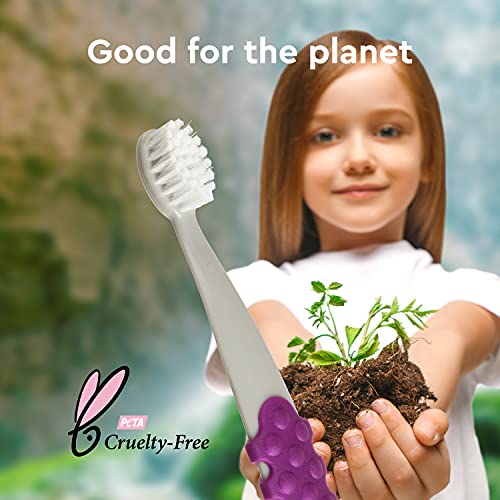RADIUS Children's Toothbrush, Totz Plus Brush, Extra Soft Bristles, White/Green/Lightblue, BPA Free & ADA Accepted, for Delicate Teeth & Gums for Children 3 Years & Up, Pack of 3