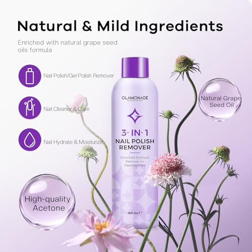 Acetone Nail Polish Remover: Professional Soak off Gel Nail Polish Remover Enriched with Natural Grape Seed Oil 16 Fl Oz for Gel Acrylic Nail Glue Dip Powder for Home Salon