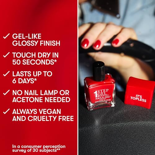 Nails Inc It's Topless Gel-Like Nail Polish Duo, 4-in-1 Base Coat, Treatment, Color & Top Coat, Long Lasting, Strong, Chip Free Nails, Glossy Salon Quality Manicure, Air Dry Nail Polish, 2 Piece Set