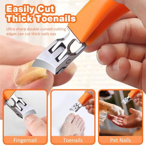 Wide Jaw Opening Anti-Splash Slanted Nail Clipper, Long Handle Splashproof Nail Clippers, Nail Clippers for Ingrown Nails, Wide Mouth Toe Nail Clippers, Household Slanted Nail Clippers (Black)