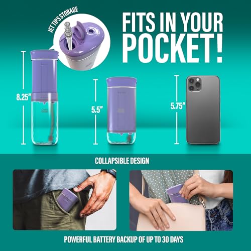 GuruNanda Compact Water Dental Flosser, Portable Travel Size Oral Irrigator Flosser with Collapsible 180 ml Tank, Smart Timer, 4 Flossing Modes, TSA-Approved - Lavender