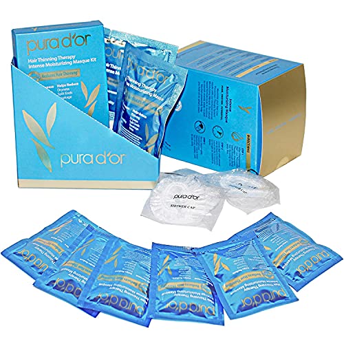 PURA D'OR Hair Thinning Therapy Intense Moisturizing Biotin Masque 1.2oz 8-Pack (9.6oz) Deeply Hydrating Treatment Hair Mask with Caffeine, Catalase for Thicker Hair, Men & Women (Packaging may vary)