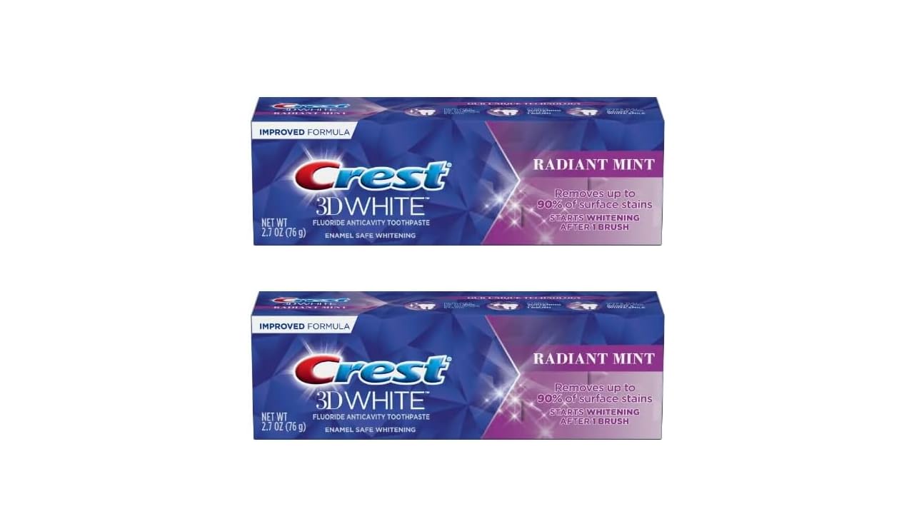 Crest 3D White Toothpaste Radiant Mint, 2.7 Oz (76g) - Pack of 2