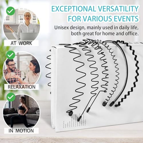 Metal Headbands for Men Fashion Head Band for Women, Wavy Headband Perfect for Outdoor Sports and Daily Use (10 Pack)