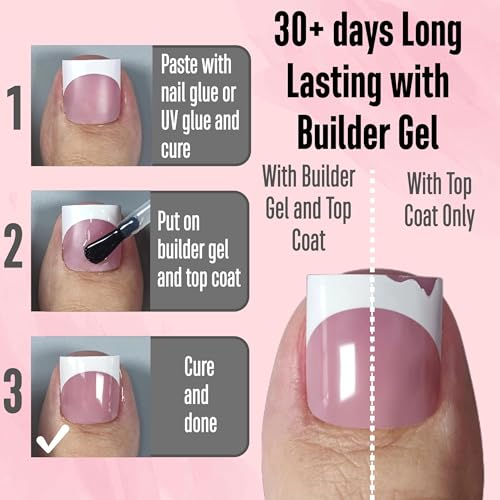 French Tip Toe Nail Tips Press on, Sharp Square Pre-Designed Soft Gel False Toenail Extension, BERRY PINK Pre-applied Tip Primer & Base Coat, Full Cover Acrylic for DIY x 15 Sizes 240 pcs