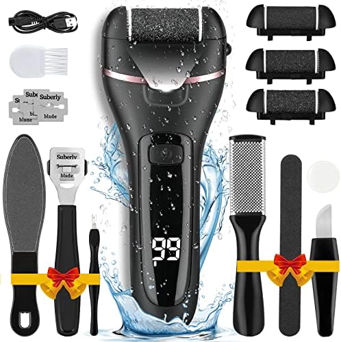 Foot Callus Remover Electric Callus Remover for Feet, Yooikeey Electric Foot Scrubber Dead Skin Remover,16 in1 Pedicure kit for Dead Skin&Cracked Heel or Rough Hand with 3 Roller Heads 2 Speed (black)