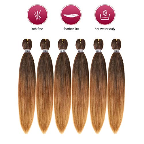 Pre Stretched Braiding Hair 22 Inch 6 Packs Professional Soft Yaki braiding Hair For Braids Hot Water Setting Synthetic Crochet Hair Extensions (T1B/30/27, 22 Inch (Pack of 6))
