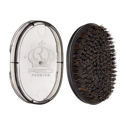 Red by Kiss Premium Pocket Wave Bow Wow Curved Palm Brush – Boar Bristles for 360 Waves, Curved Design for Precision Control, Ideal for Coarse, Curly, Short Hair & Fades (Medium)