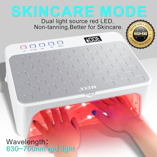 MEKK UV LED Nail Lamp - Luxury Cordless UV Light for Gel Nails with Red Light Skincare,4+2 Timer Modes,Two-Hand Design,Professional Nail Lamp for Salon & Home-White